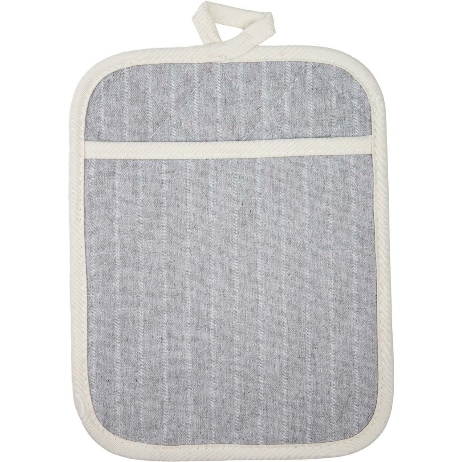 Topflappen gestreift mit Eingriff - Farbe grau (Küchengreifhilfe)
