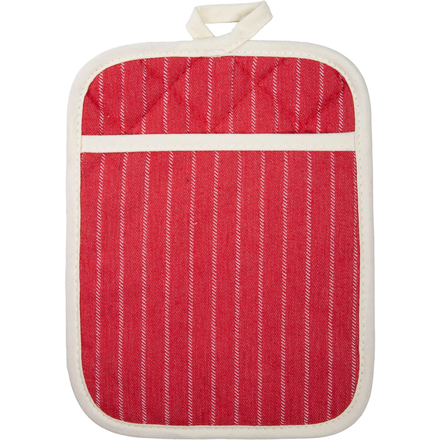 Topflappen gestreift mit Eingriff - Farbe rot (Küchengreifhilfe)