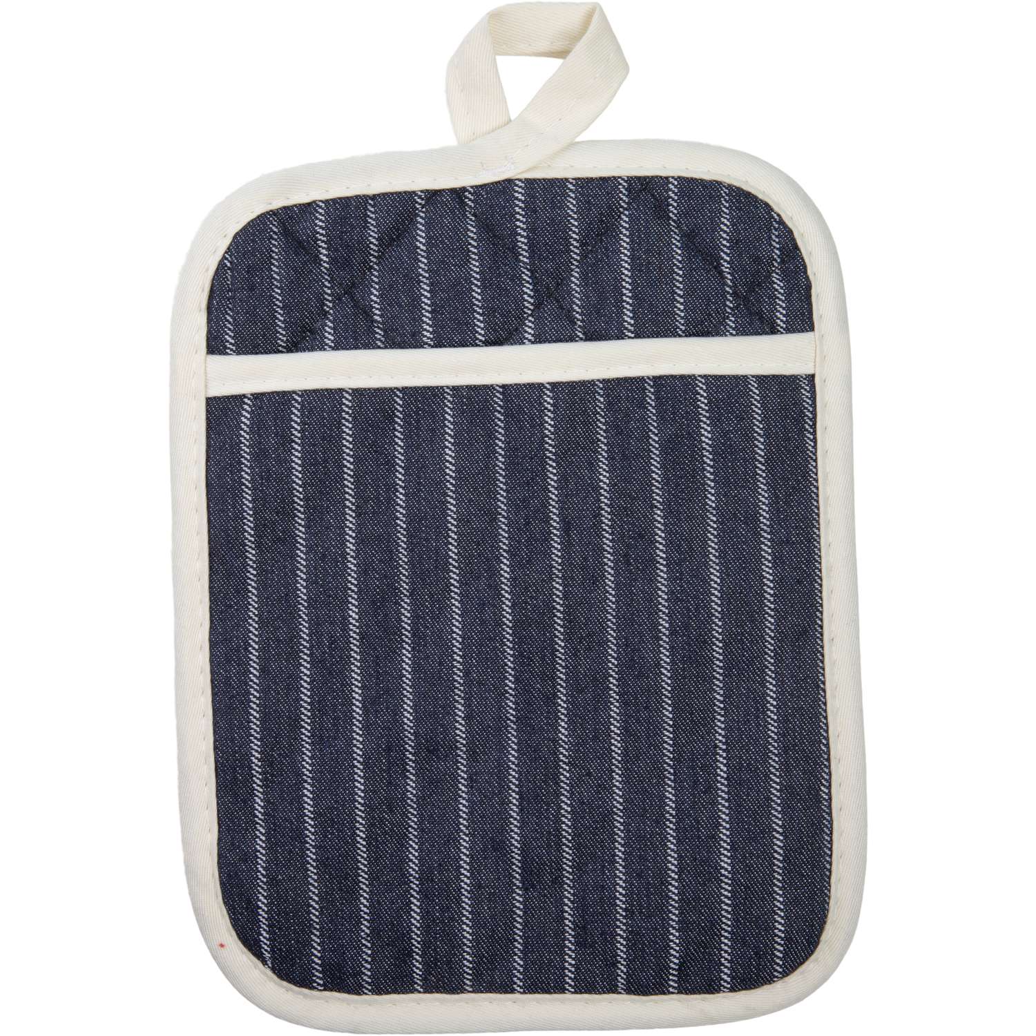 Topflappen gestreift mit Eingriff - Farbe marine (Küchengreifhilfe)