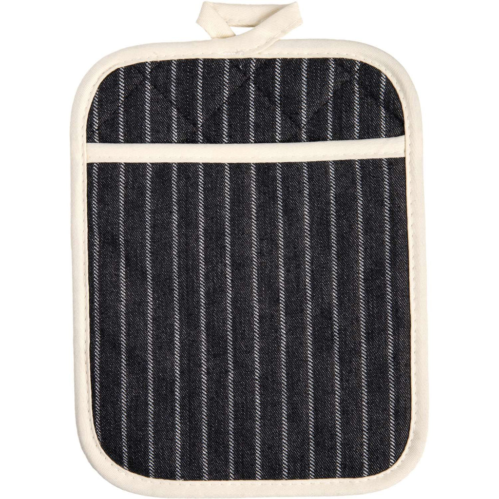 Topflappen gestreift mit Eingriff - Farbe schwarz (Küchengreifhilfe)