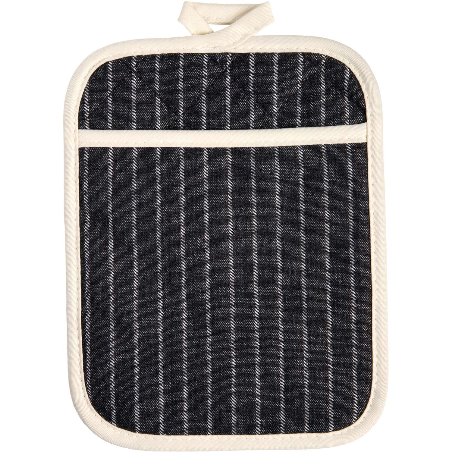 Topflappen gestreift mit Eingriff - Farbe schwarz (Küchengreifhilfe)