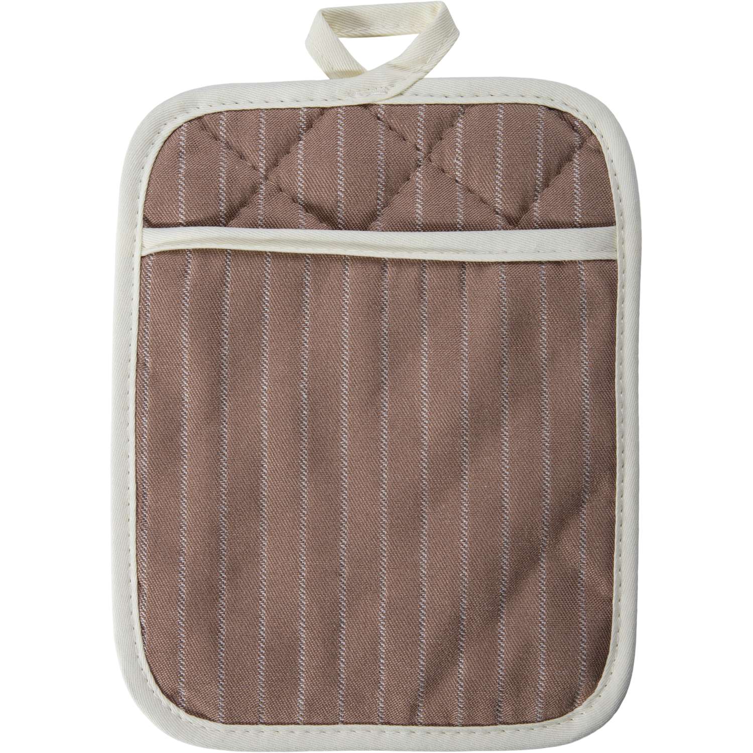 Topflappen gestreift mit Eingriff - Farbe taupe (Küchengreifhilfe)