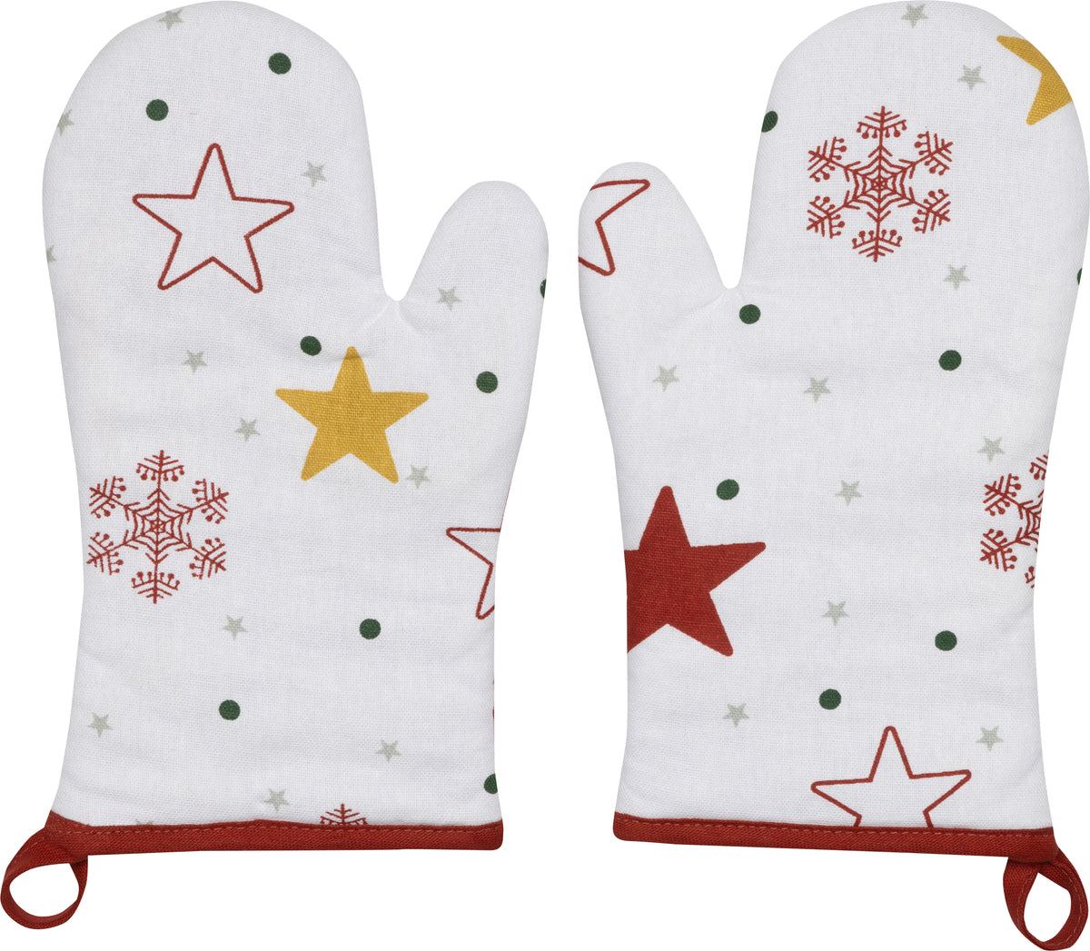 2er Pack Backhandschuhe (PSA) mit Sternen, Schneeflocken & Punkten, hitzebeständig - Stuco - X-Mas Edition Wintertime