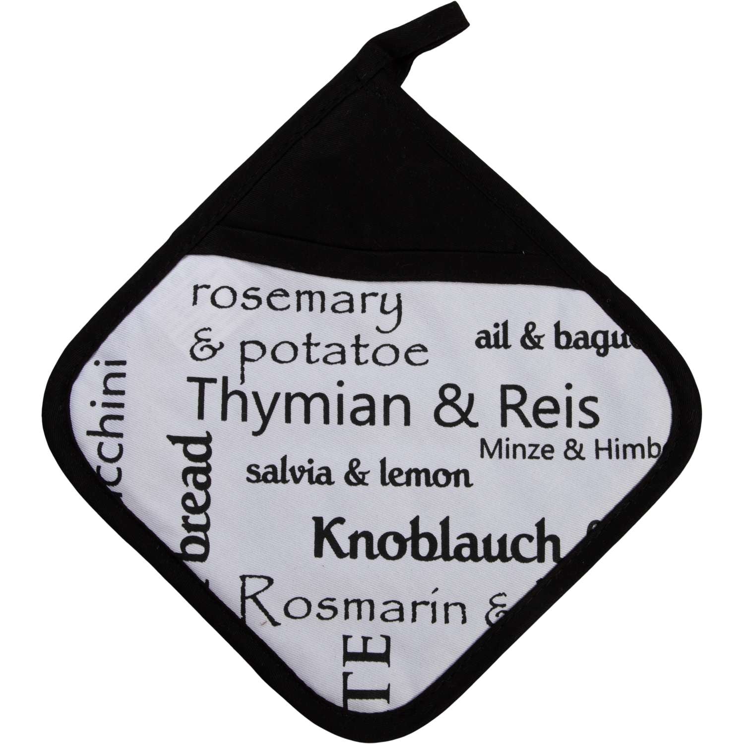 Topflappen mit Eingriff - Herbs & More schwarz (Küchengreifhilfe)