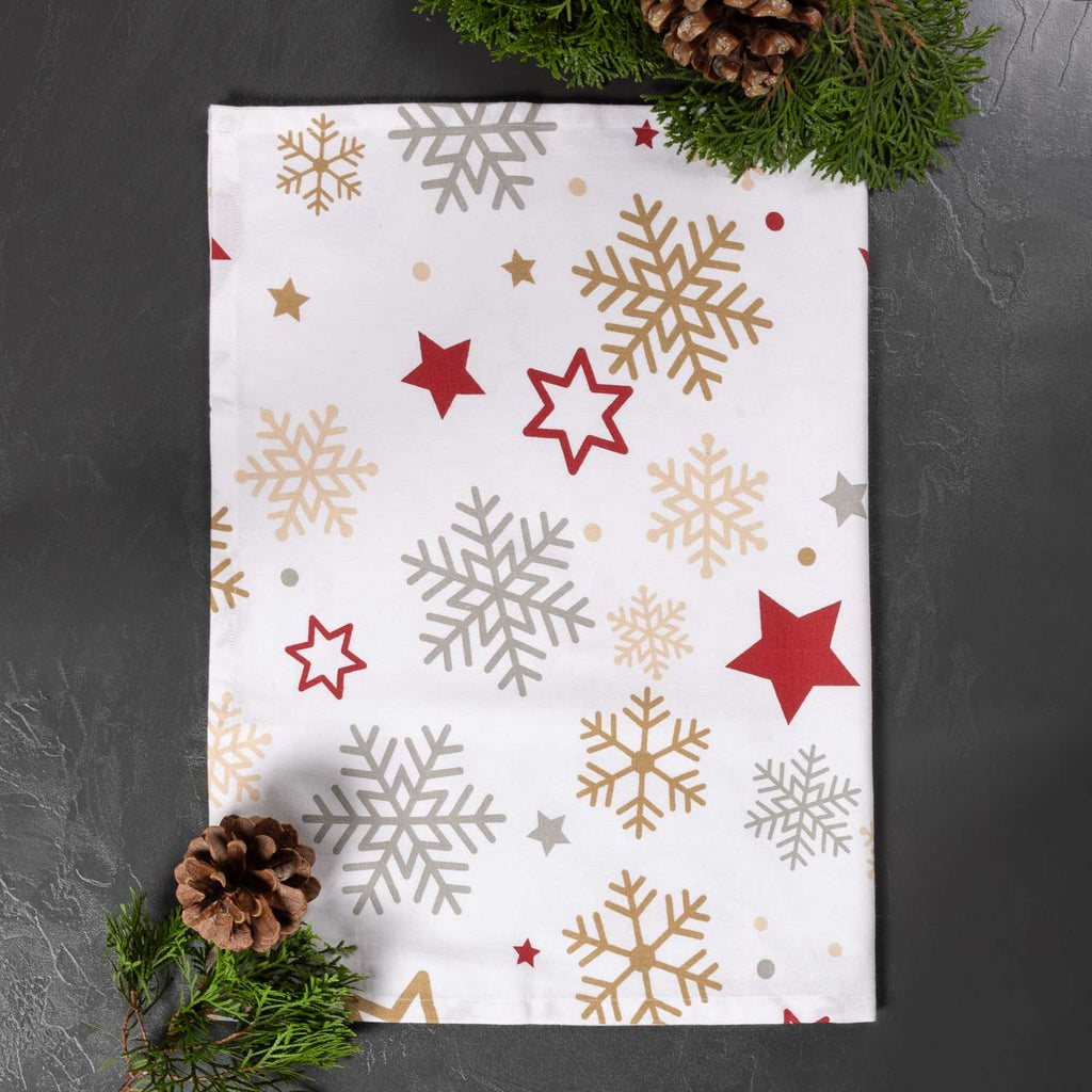 2 Baumwoll-Geschirrtücher mit winterlichen Motiv in ca. 50x70 cm, Aufhängerr an der Rückseite - Stuco - Stardust, winterliches Küchenthema