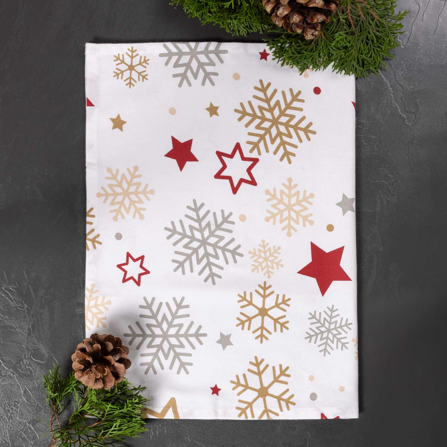 2 Baumwoll-Geschirrtücher mit winterlichen Motiv in ca. 50x70 cm, Aufhängerr an der Rückseite - Stuco - Stardust, winterliches Küchenthema