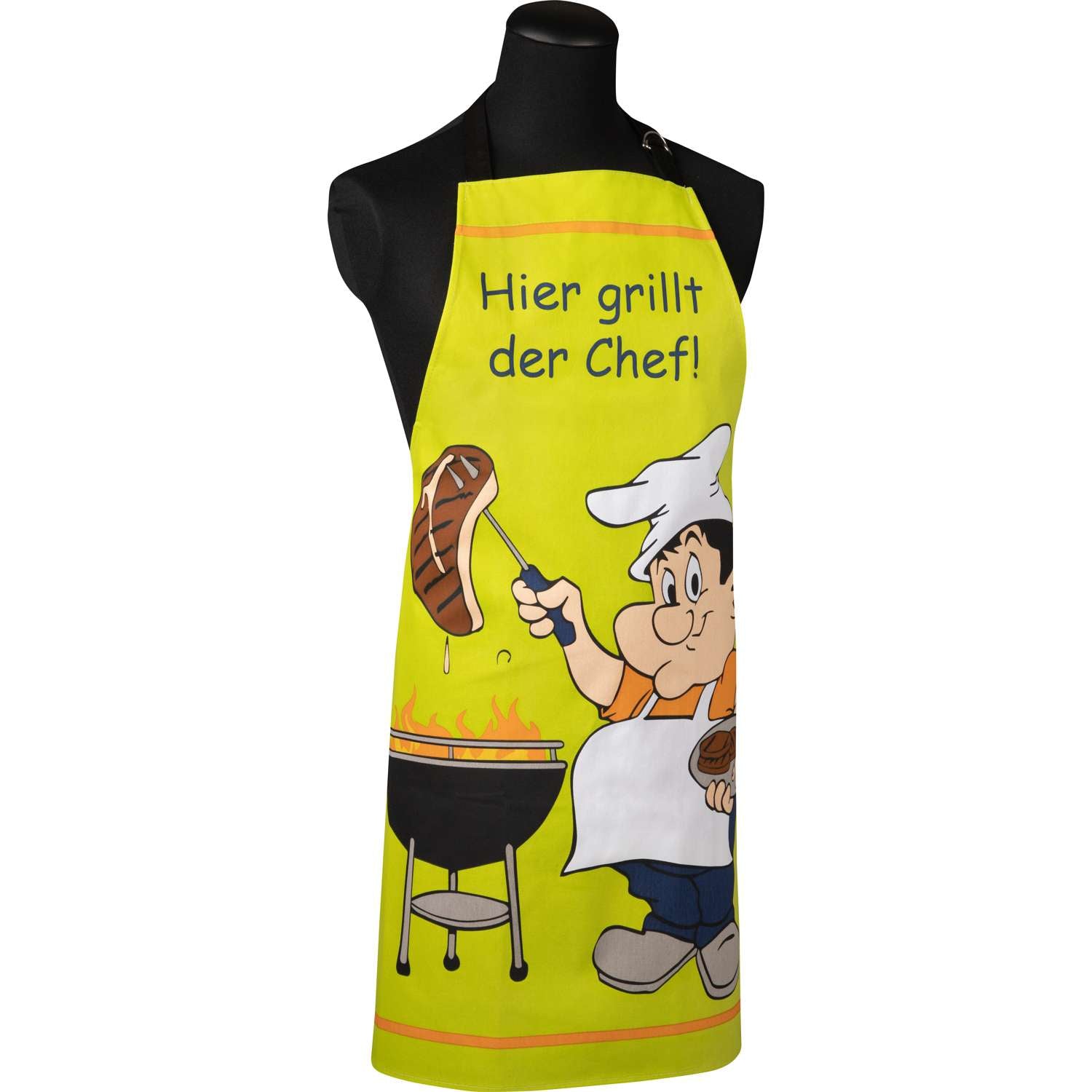 grüne Grillschürze für Chefgriller mit Aufdruck: Bratwurst und Fleisch, ca. 70x85 cm - Stuco -