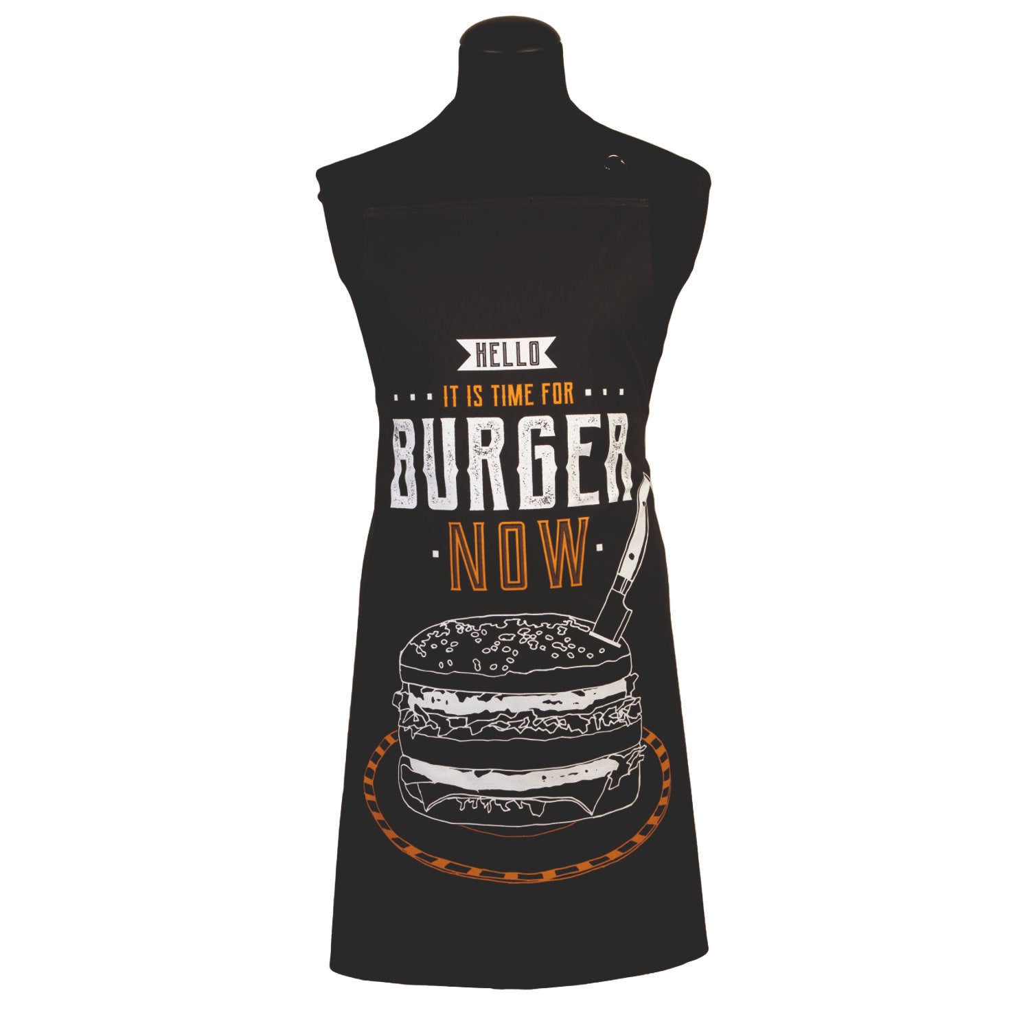 Grillschürze für Burger-Fans in schwarz aus reiner Baumwolle, Aufdruck: Burger