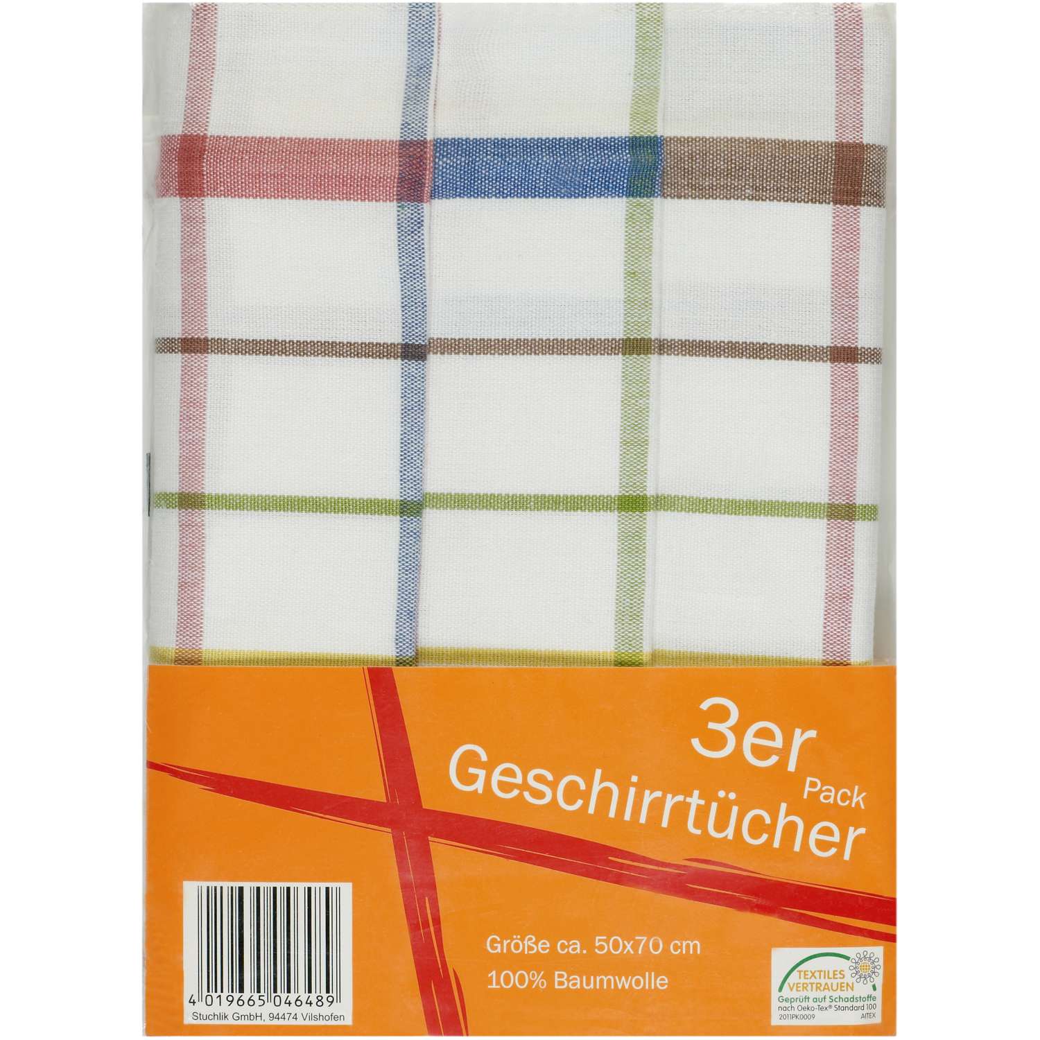3 klassische Geschirrtücher im Karomuster aus 100% Baumwolle, sortiert in den Farben rot, blau und braun ca. 50x70 cm, saugstark - Stuco -